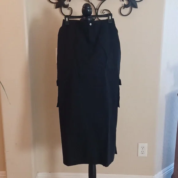 DOLLSKILL 1X DELIAS BLACK MAXI CARGO SKIRT SLITS ON SIDES DRAWSTRING POCKETS - Picture 8 of 10